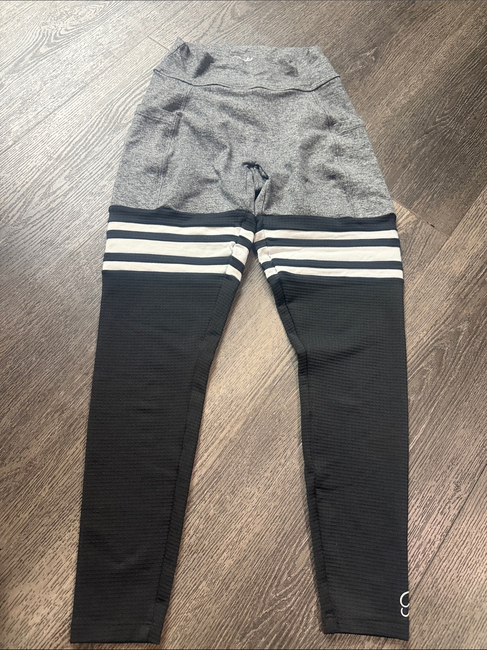 Bombshell sportswear thigh high Black and Gray Athletic Leggings